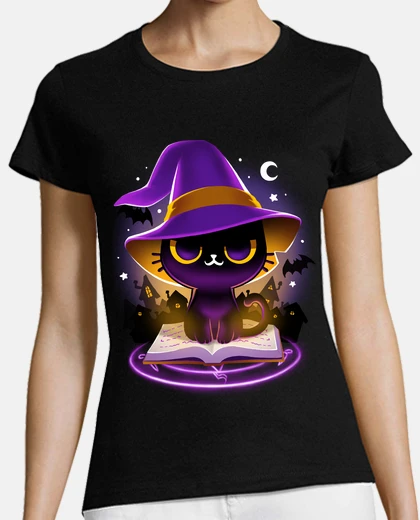 Tee-shirt sort de chat sorcier - h all