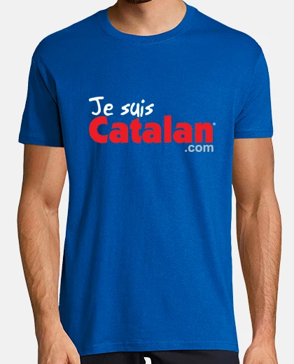 Camiseta soy catalán - azul y sangre - borde blanco