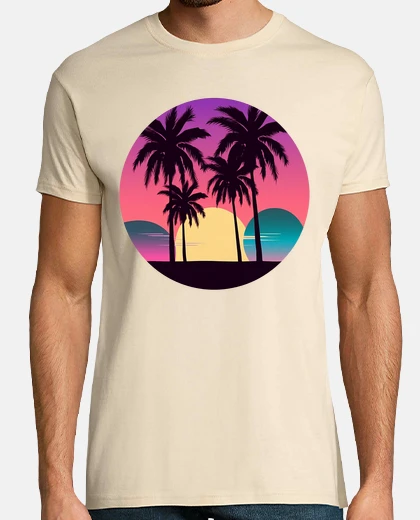 T-shirt spiaggia di palme e tripla luna