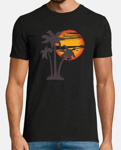 T-shirt spiaggia regalo estate tramonto palma vacanza paradiso vacanza