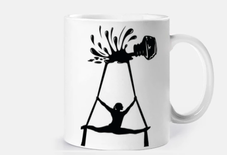 Cup spilled ink form acrobat in black