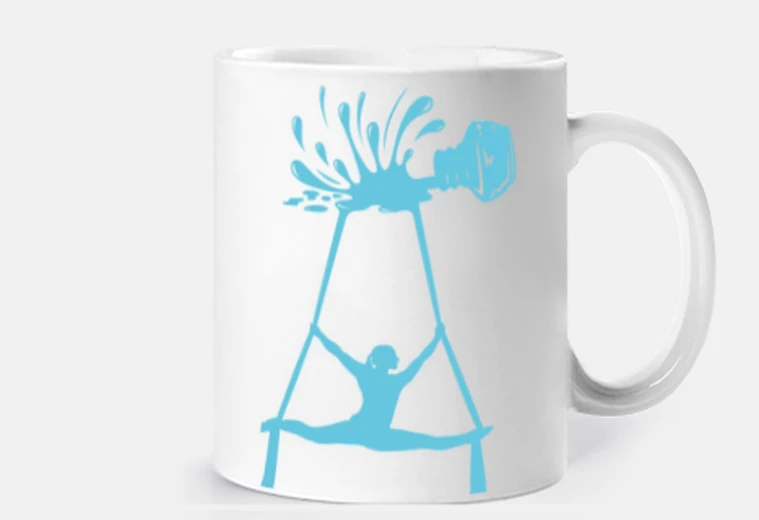 Cup spilled ink form acrobat in blue