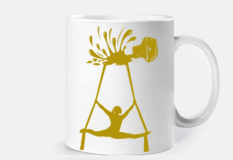 Cup spilled ink form acrobat in dor