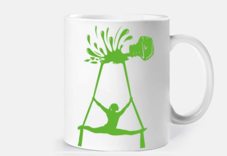 Cup spilled ink form acrobat in green