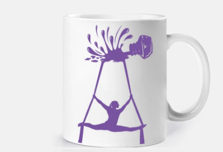 Cup spilled ink form acrobat in mor