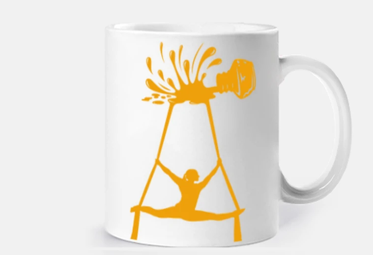 Cup spilled ink form acrobat in orange
