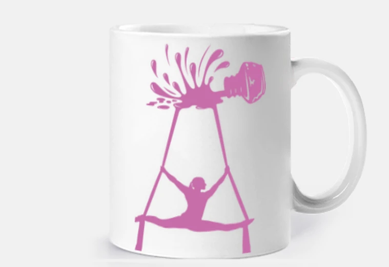 Cup spilled ink form acrobat in pink