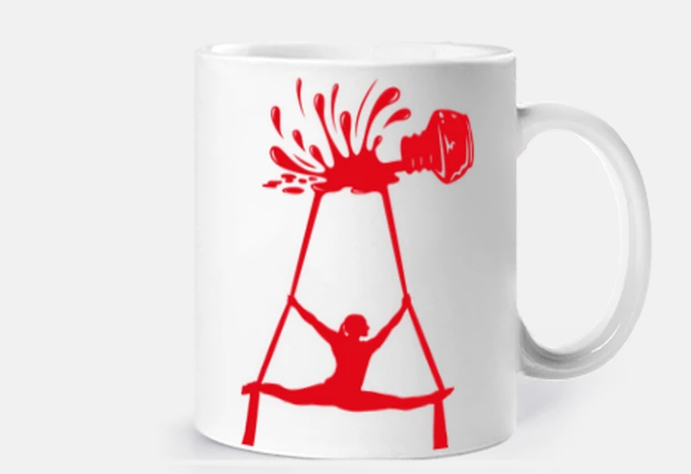 Cup spilled ink form acrobat in red