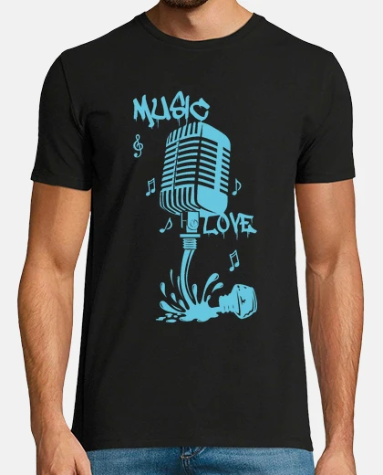 T-shirt spilled ink forms microphone in blue