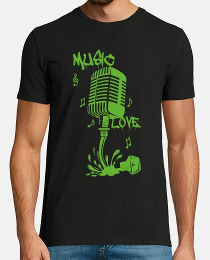 T-shirt spilled ink forms microphone in green