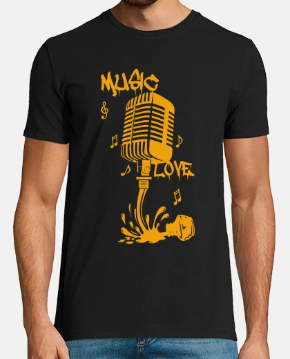 T-shirt spilled ink forms microphone in orange