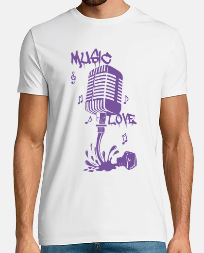 T-shirt spilled ink forms microphone in purple