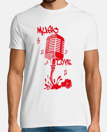 T-shirt spilled ink forms microphone in red