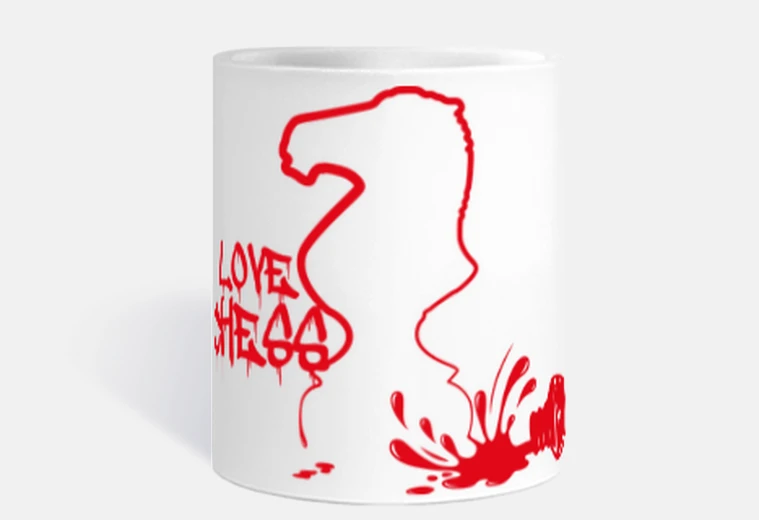 Cup spilled ink horse shape in red