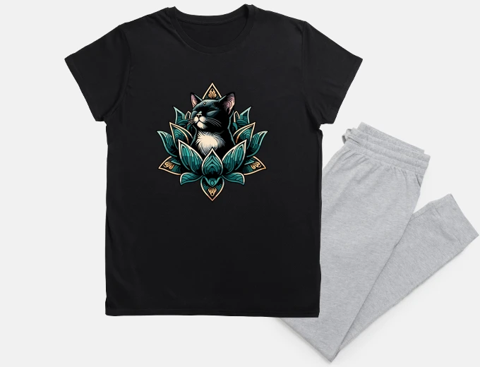 Pyjama Spiritual Black cat in lotus