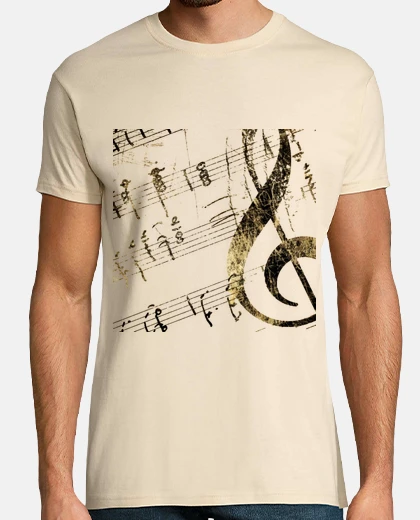 T-shirt squadra di club del gruppo vintage di spartiti musicali antichi