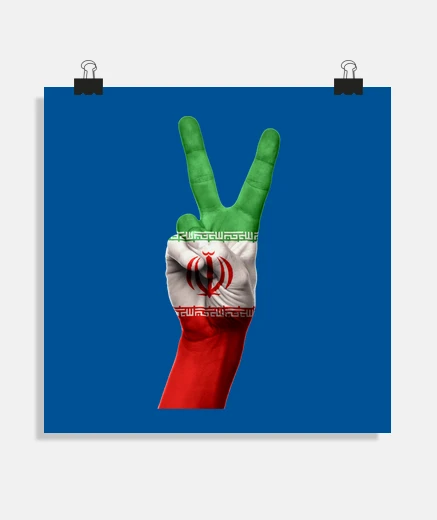 Poster square poster victory iran victory hand with iranian flag colors to fight for freedom