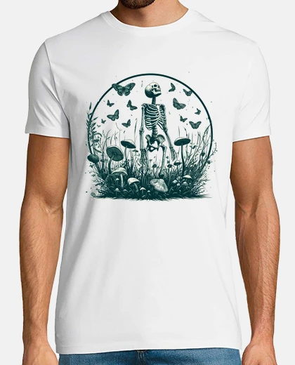 Tee-shirt squelette botanique et papillons