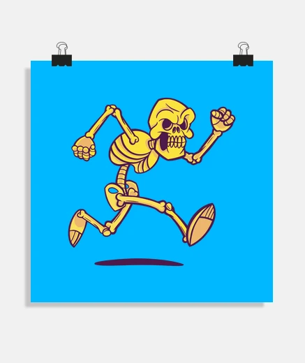 Poster squelette qui fait son footing, marathon , affiche décoration amusante , 