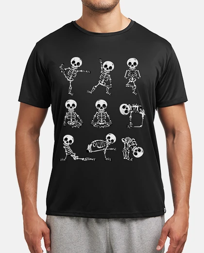 Tee-shirt squelettes postures asanas yoga crânes zen bouddhisme méditation