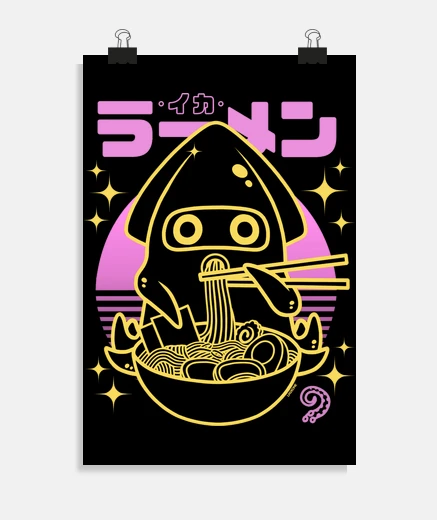 Poster squid blooper ramen sunset neon