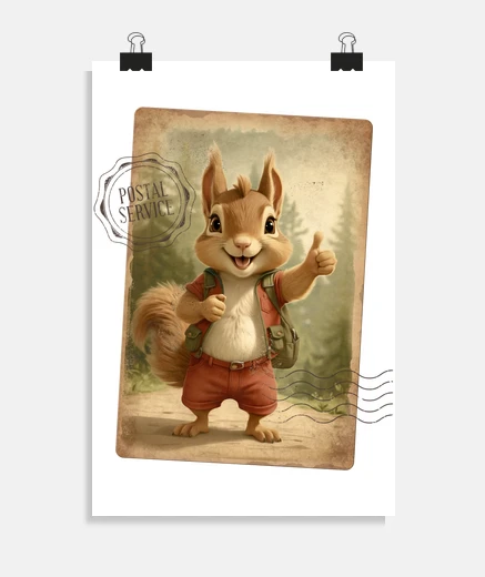 Poster squirrel old postcard stop poster child&#39;s room baby poster