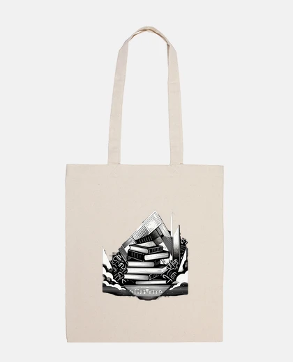 Bag stack of books in black and white