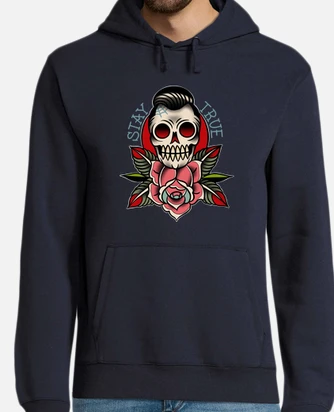 Stay true old school skull and roses hoodie tostadora