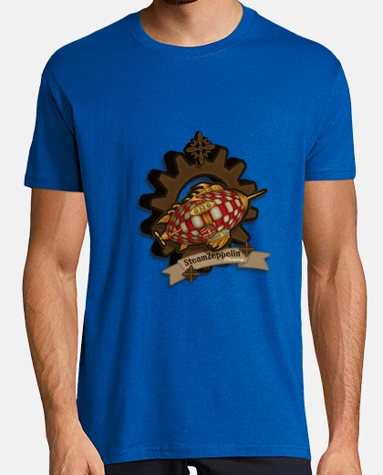 Camiseta Steampunk Zeppellin Victorian Gift Tshirt Hombre, manga corta, azul royal, calidad extra