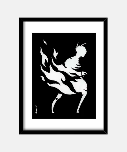 Quadro stencil fiamme 1 cornice bianca