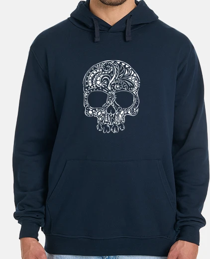 Felpa stile tatuaggio tribale del cranio gotico mens hoodie