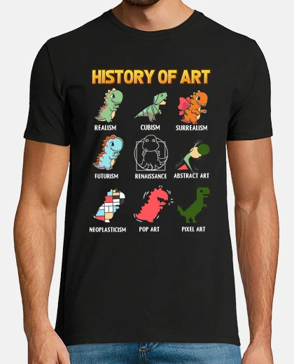 T-shirt storia dell&#39;arte con gli stili artistici dei dinosauri in inglese