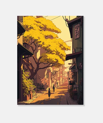 Stampa strada gialla anime estetico giapponese