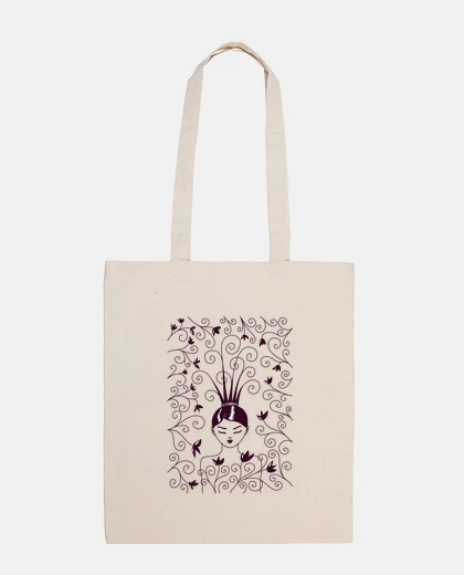 Bag strange hairstyle and floral swirls