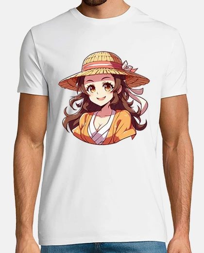 T-shirt straw hat cute anime girl