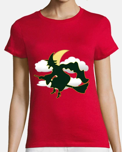 T-shirt strega che vola sulla scopa