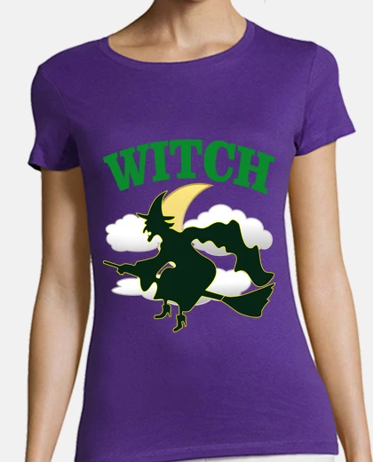 T-shirt strega che vola sulla scopa