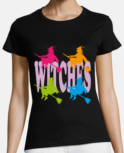 T-shirt streghe colorate sulla scopa