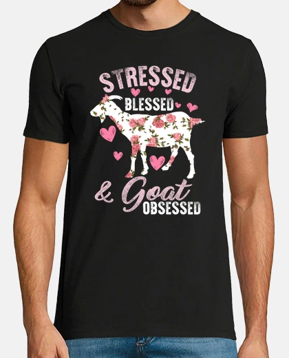 Tee-shirt Stressed Blessed And Goat Obsessed Goats Lover Goat Mama Shirt Floral Farm Animals Women Grandma Gif