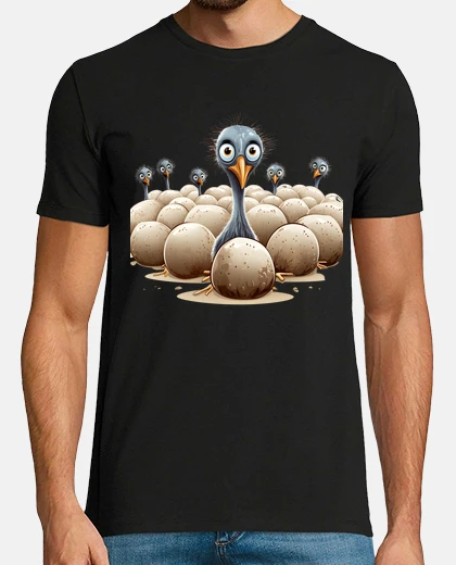 T-shirt struzzo con le sue uova e il suo piccolo comico