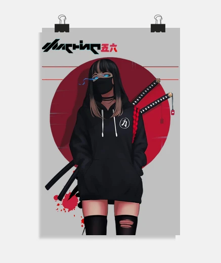 Poster style urbain samouraï fille japonaise