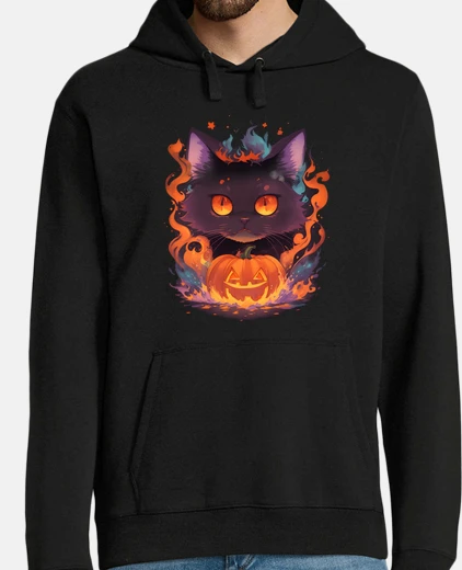 Sudadera sudadera con capucha de gato negro de halloween para hombre