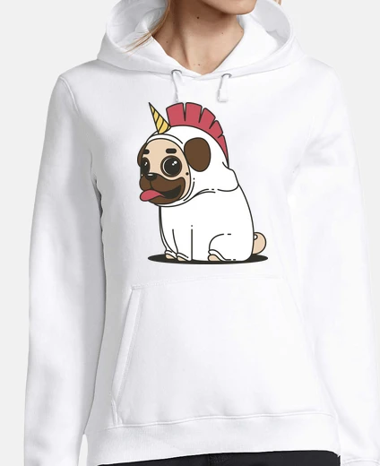 Sudadera Sudadera con capucha mujer Perro Carlino Unicornio Pug