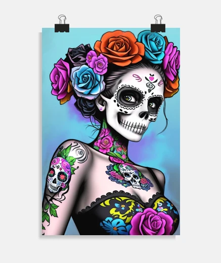 Poster sugar skull makeup girl