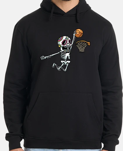 Hoodie sugar skull skeleton playing basketball