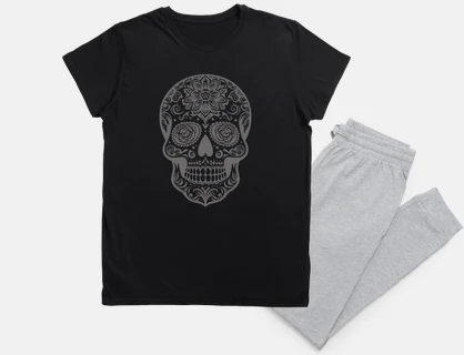 sugar skull gris et noir