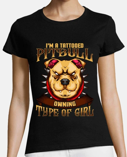 Tee-shirt suis une fille tatouée avec un pitbull tatouages tatouages en anglais