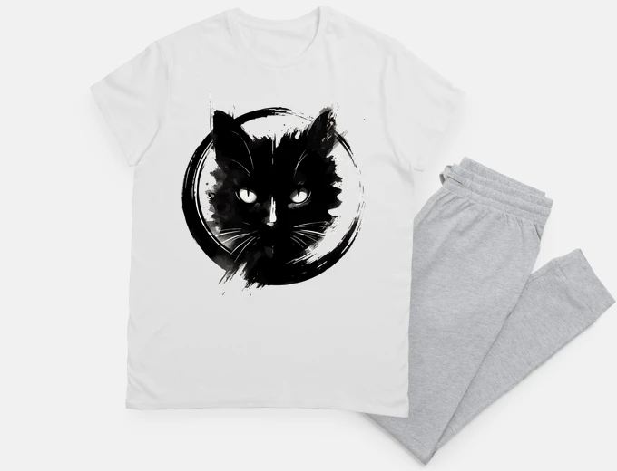 Pyjama Sumie Black Cat Brushstrokes japan art