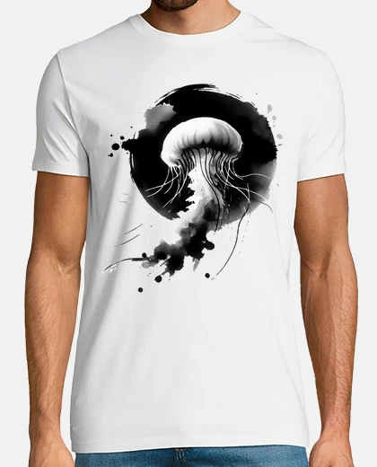 Tee-shirt sumie enso cercle méduse japonaise