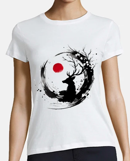Tee-shirt sumie enso japon bois de cerf floral